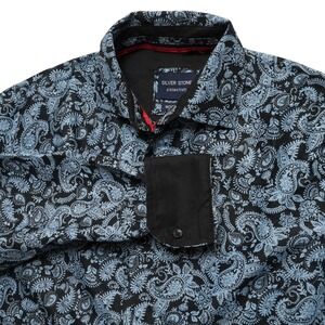 Silver Stone Collection Button Up Mens Small Blue Paisley Modern Fit Long Sleeve